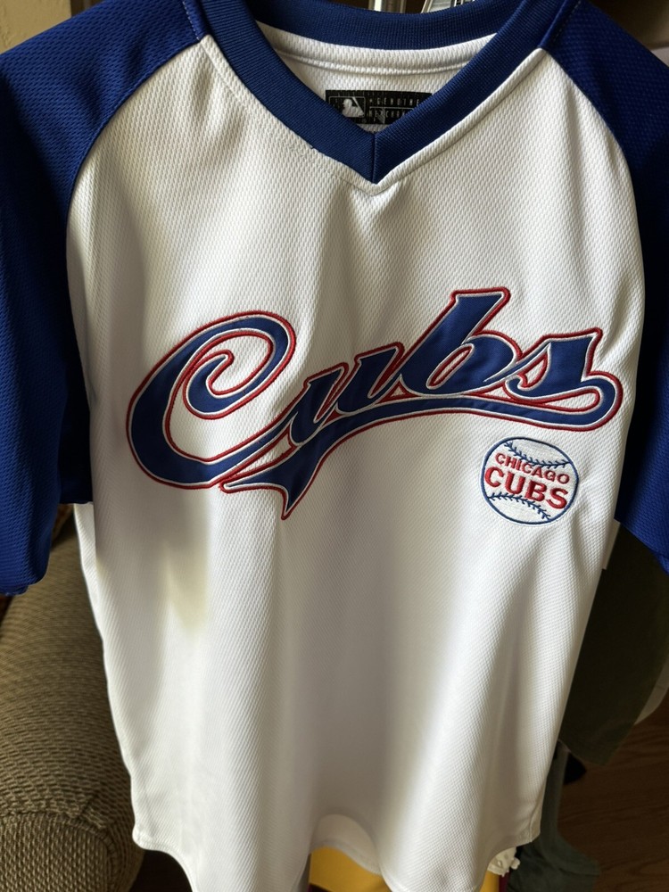 True Fan Genuine MLB Throwback V-Neck Chicago Cubs Baseball Jersey Youth Size 18