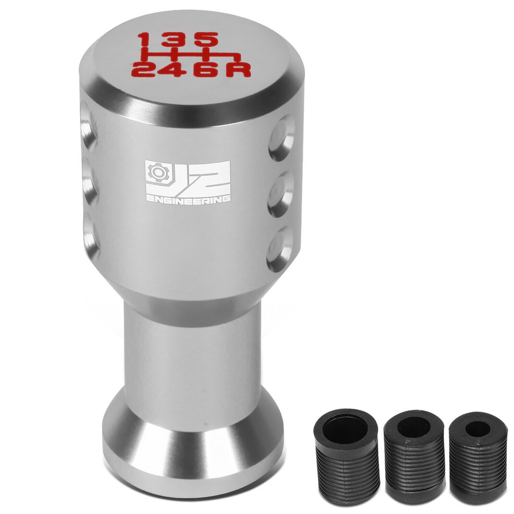 J2 Universal Aluminum Shift Knob Silver Goblet Style Design w/ Thread Adapters