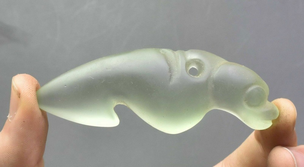 8CM Hongshan Culture Green Crystal Pig Dragon Pendant Amulet