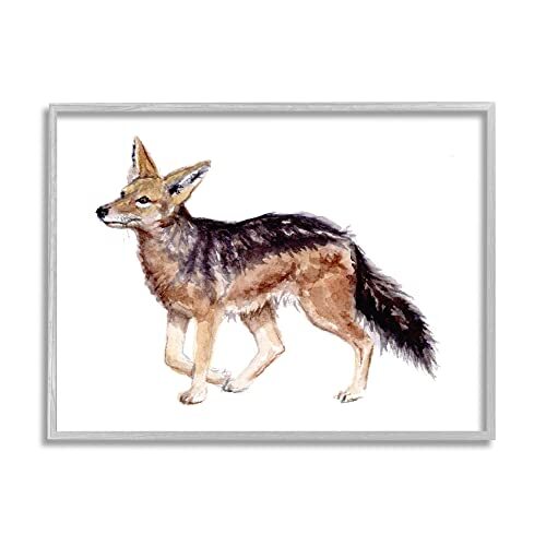 Wild Jackal Watercolor Portrait Nursery Children's Animal Grey Framed Wall Ar...