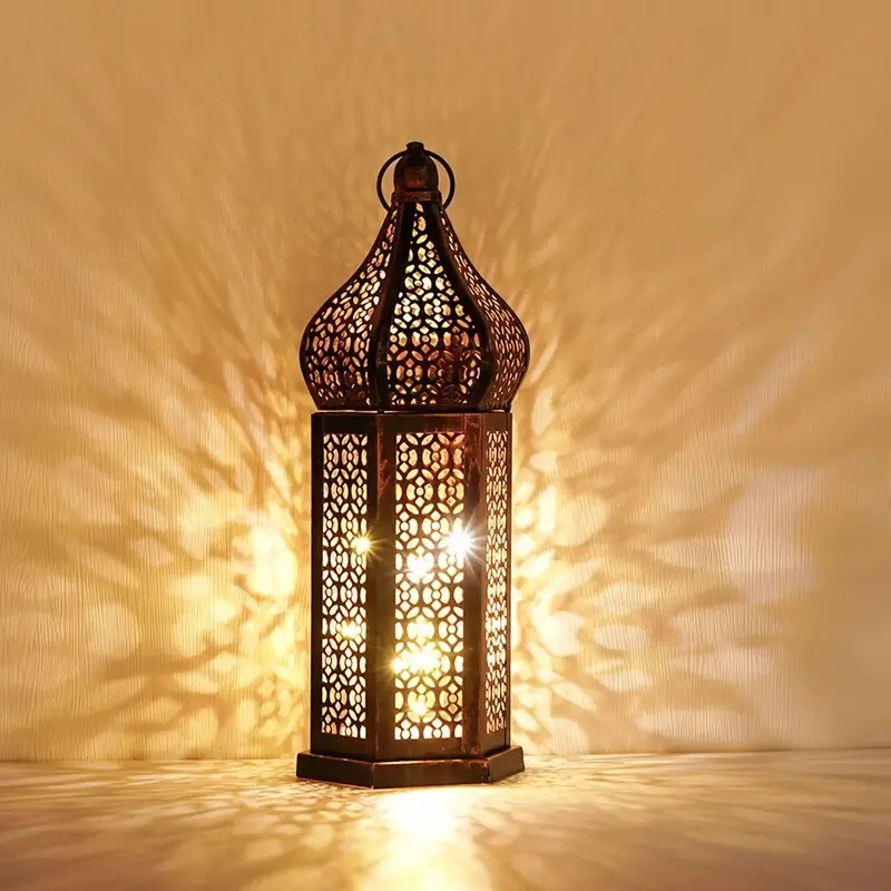 Vintage Bronze Rustic Metal Decorative Moroccan Ramadan Eid LED Lantern
