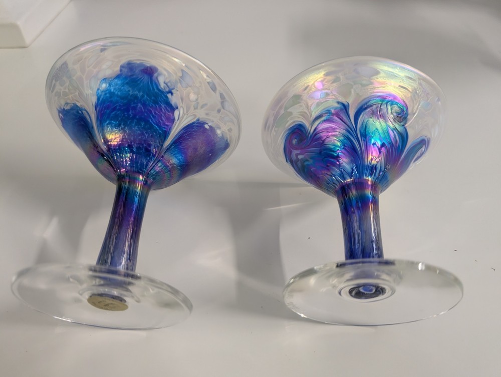 Ron Hinkle Signed Set of 2 Iridescent Martini Glasses