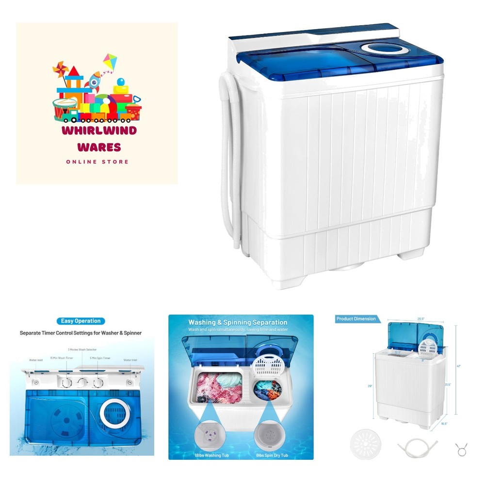 Full-Automatic Portable Compact Washing Machine in White and Blue-image