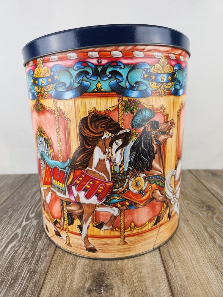 Vtg Frito Lay's Tin Metal Can -  Carousel Horses Carnival Ride Design 11