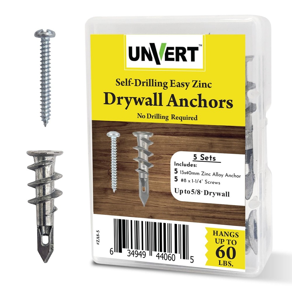 #8 Zinc Drywall Anchors and Screws Kit for Secure Mounting Silver