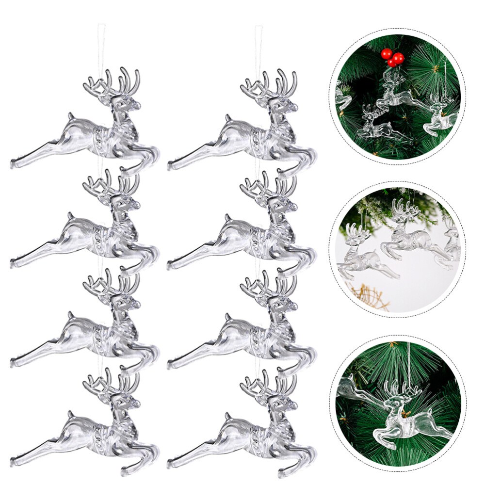 8 Pcs Clear Glass Deer Christmas Ornaments Hand Blown Animal Flying Pendant