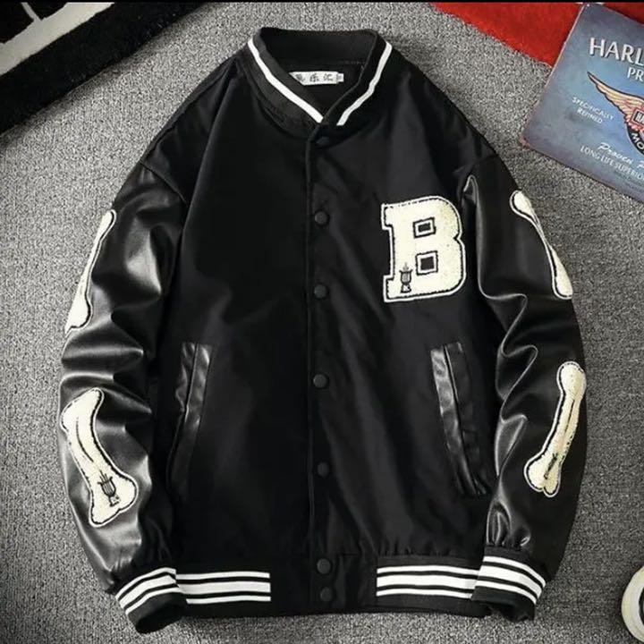 Men’s Embroidered Logo Stadium Jacket for Fall and Winter Casual Outerwear