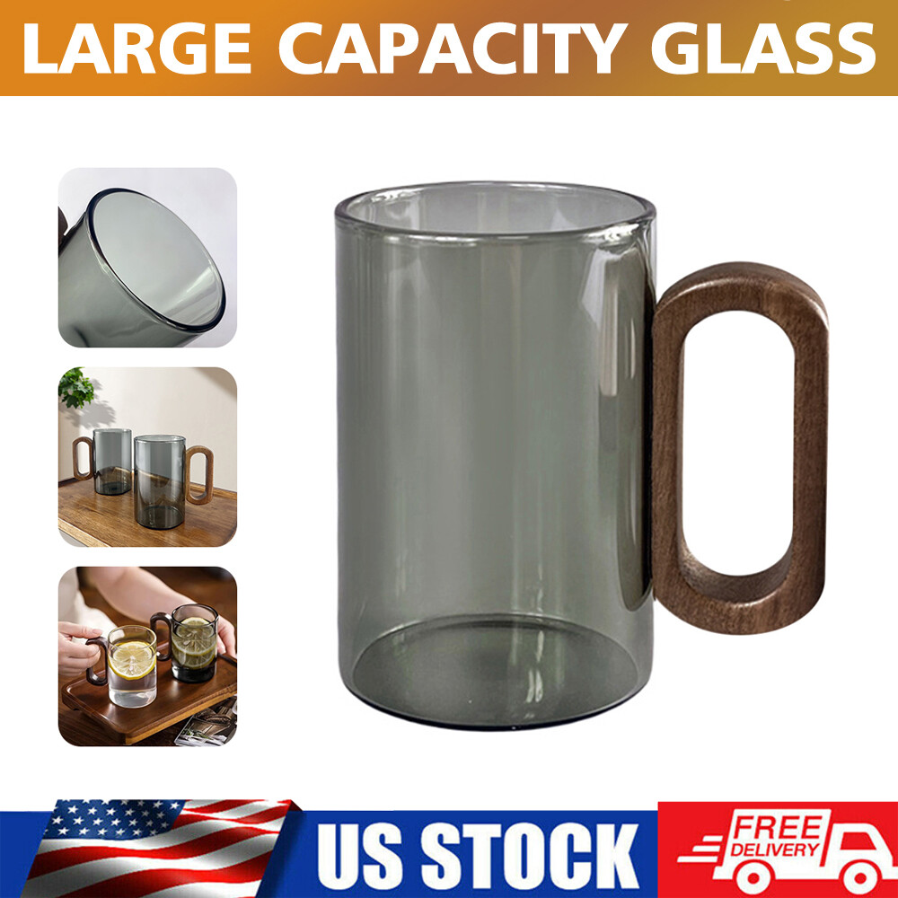 US Glass Mug with Wood Handle 11 oz Borosilicate Coffee Tea Cup  