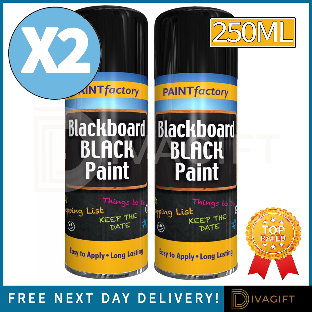 2 x BLACKBOARD SPRAY PAINT 250ML BLACK MATT FINISH QUICK DRYING BLACKBOARD PAINT