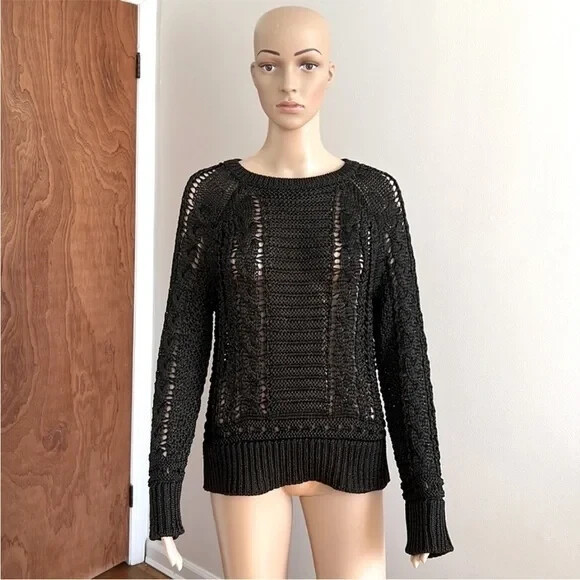 See By Chloe Open Stitches Long Sleeve Cable Knit Sweater Size 10