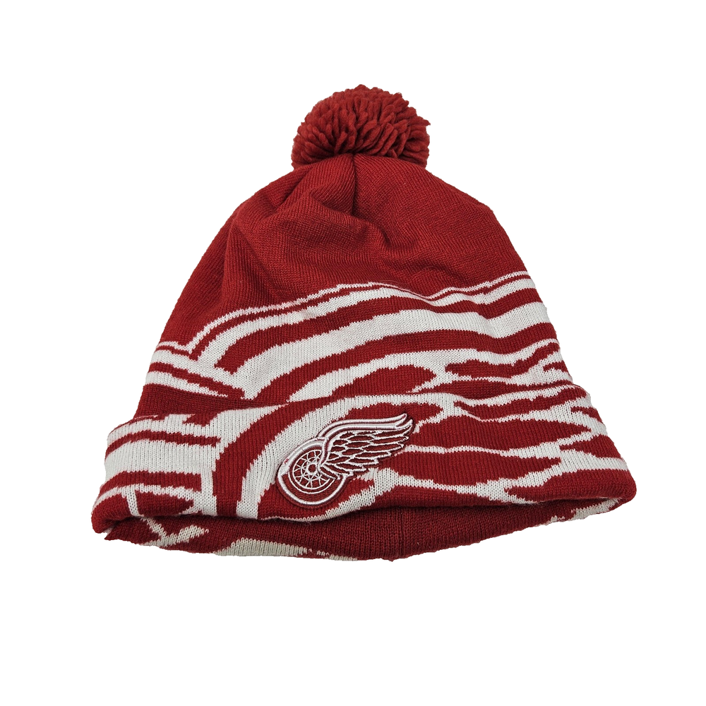 Detroit Red Wings Hat Knit Beanie Pom Mens Red White NHL Hockey Adidas