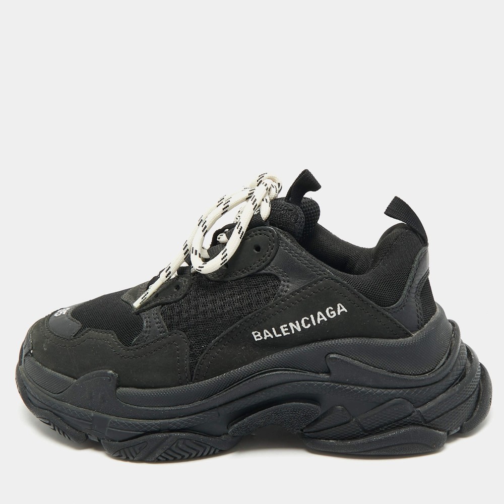Balenciaga Triple S Size 35 Black Leather and Mesh Low Top Sneakers