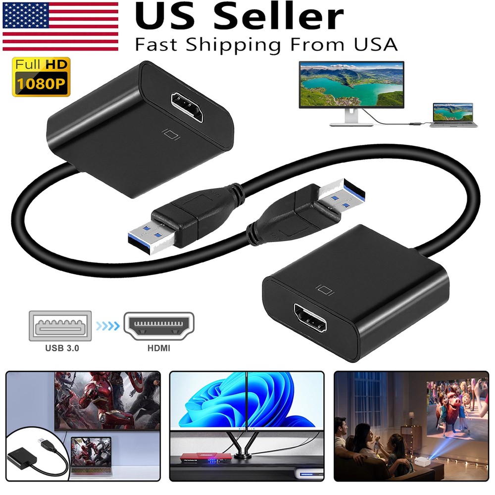 2x HD 1080P USB 3.0 to HDMI Video Cable Adapter PC Laptop HDTV LCD TV Converter