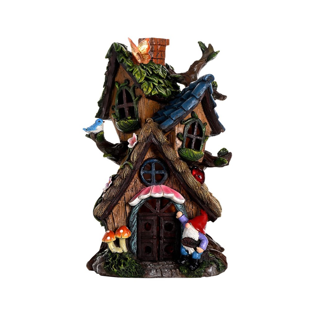 Fairy Garden House Statues,Tree House Figurines with Solar Light, Outdoor Scu...