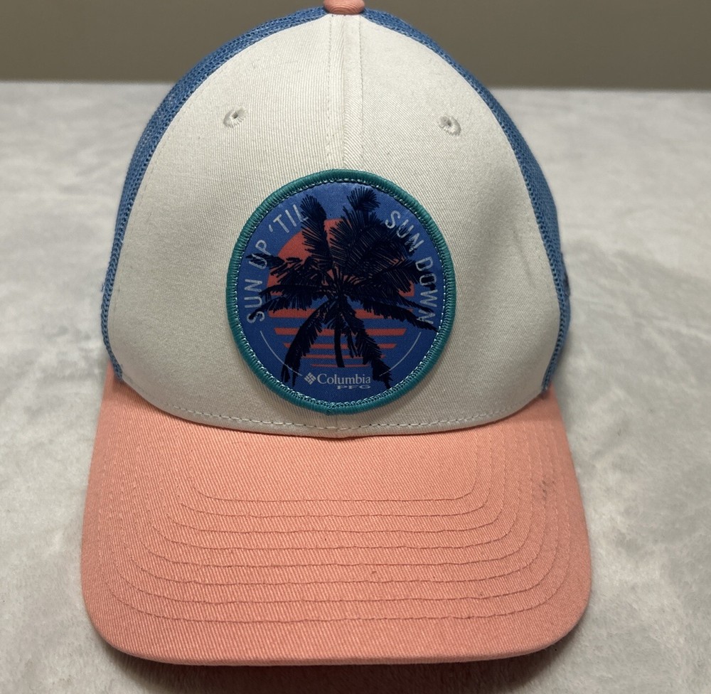 Columbia PFG Hat Women’s SnapBack One Size White Blue Pink Mesh Trucker Tropical