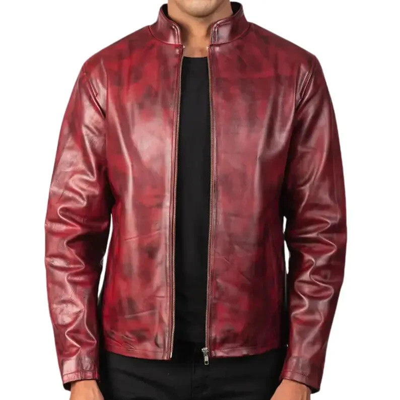 Real Red Bomber Biker Leather Jacket Handmade Motorcycle Style NWT