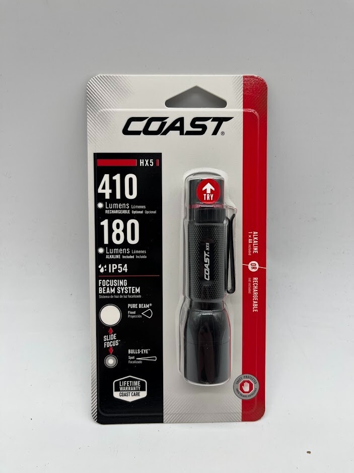 Coast HX5 360 Lumen LED Flashlight with Alkaline or Rechargeable Power  