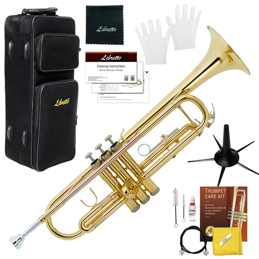 Gold Lacquer Bb Trumpet Set, Rose Brass Leadpipe, Standard for Beginner & Int...