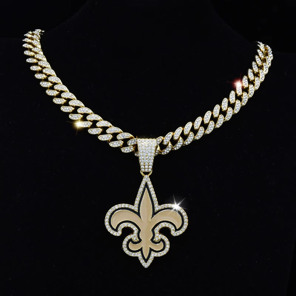 New Orleans Saints Football Bling Necklace Fashion Cubic Zirconia Chain