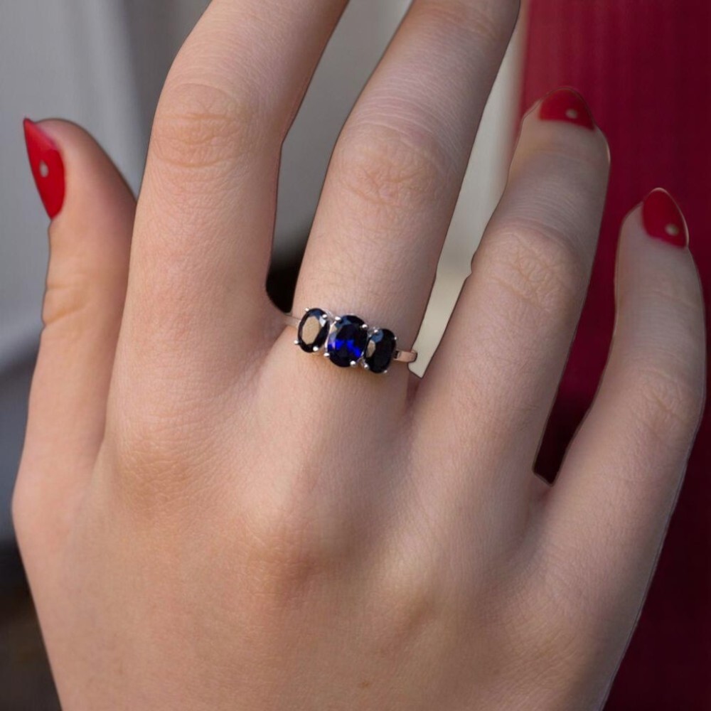 Oval Cut Blue Sapphire Lab Grown 2.25 Ct Diamond Wedding Ring 18k White Gold