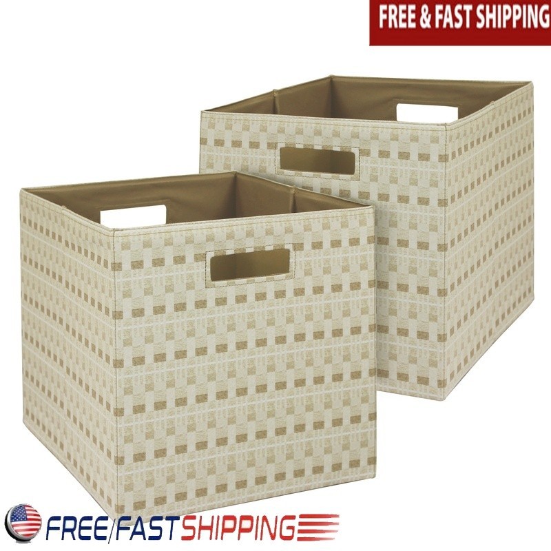 Fabric Cube Storage Bins 12.75x12.75 Collapsible Baskets 2 Pack for Home Office