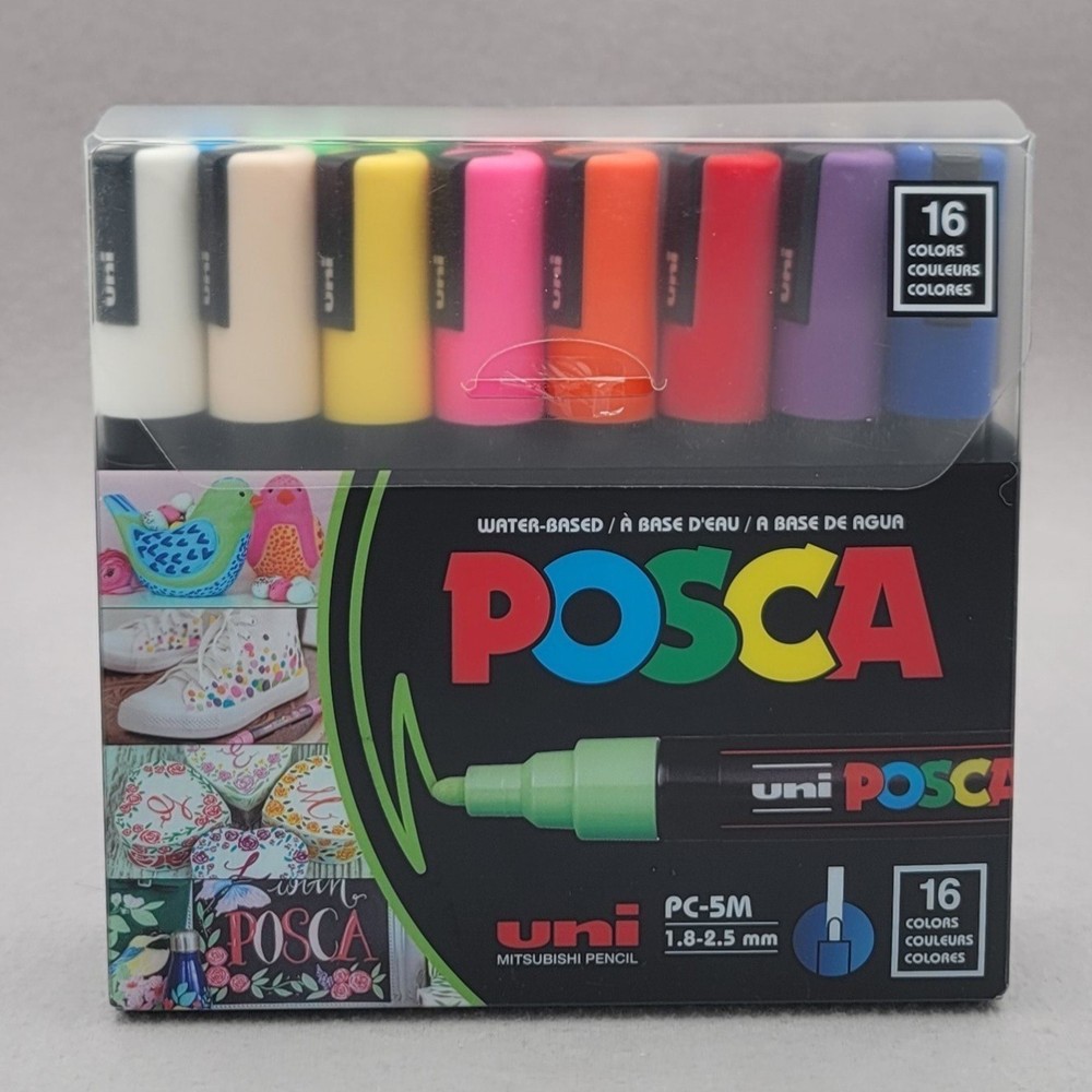 Uni Posca PC-5M Paint Marker Pen Set 16 Colors Medium Tip 1.8-2.5mm