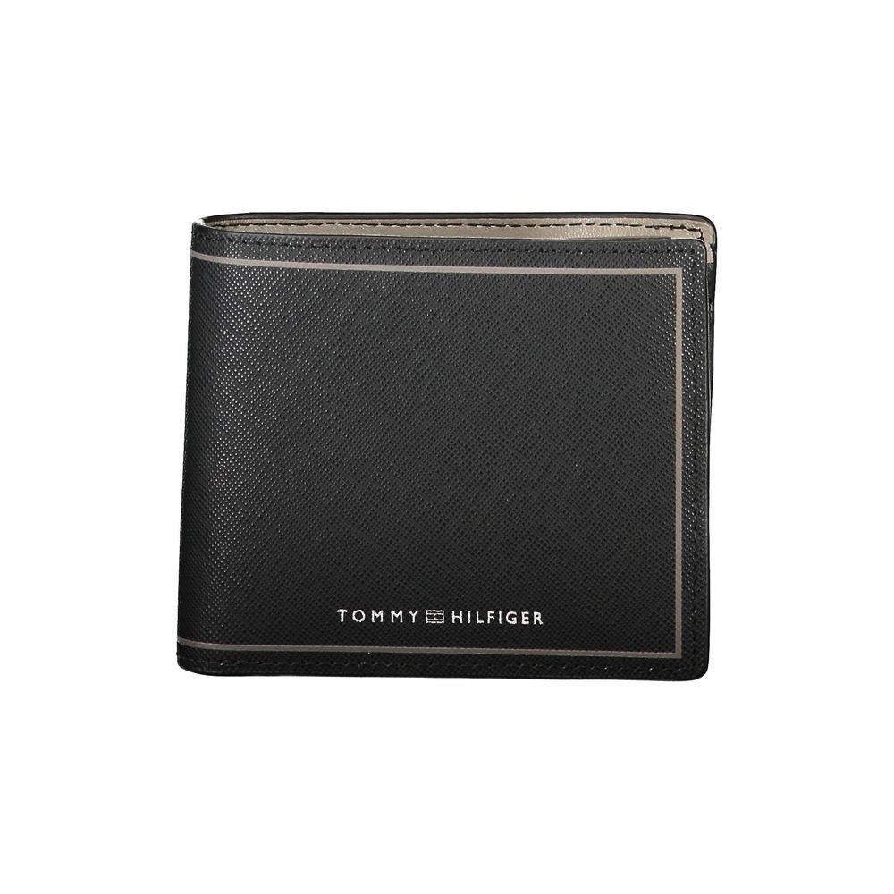 Tommy Hilfiger Mens Black Genuine Leather Slim Bifold Wallet