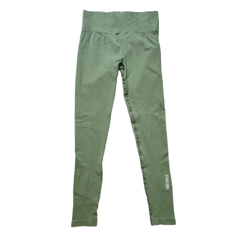 Gymshark Ribbed Power Down Leggings in Sage Green Size EST XXS Stretchy Athletic Fit