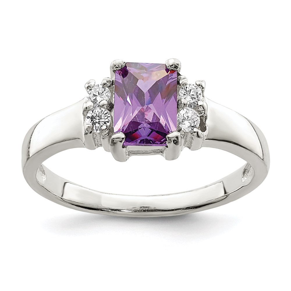 925 Sterling Silver Purple & White Cubic Zirconia Ring Size 6