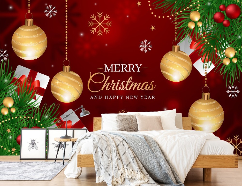 3D Christmas Ball ZHUA45162 Self-Adhesive Removable Wall Mural
