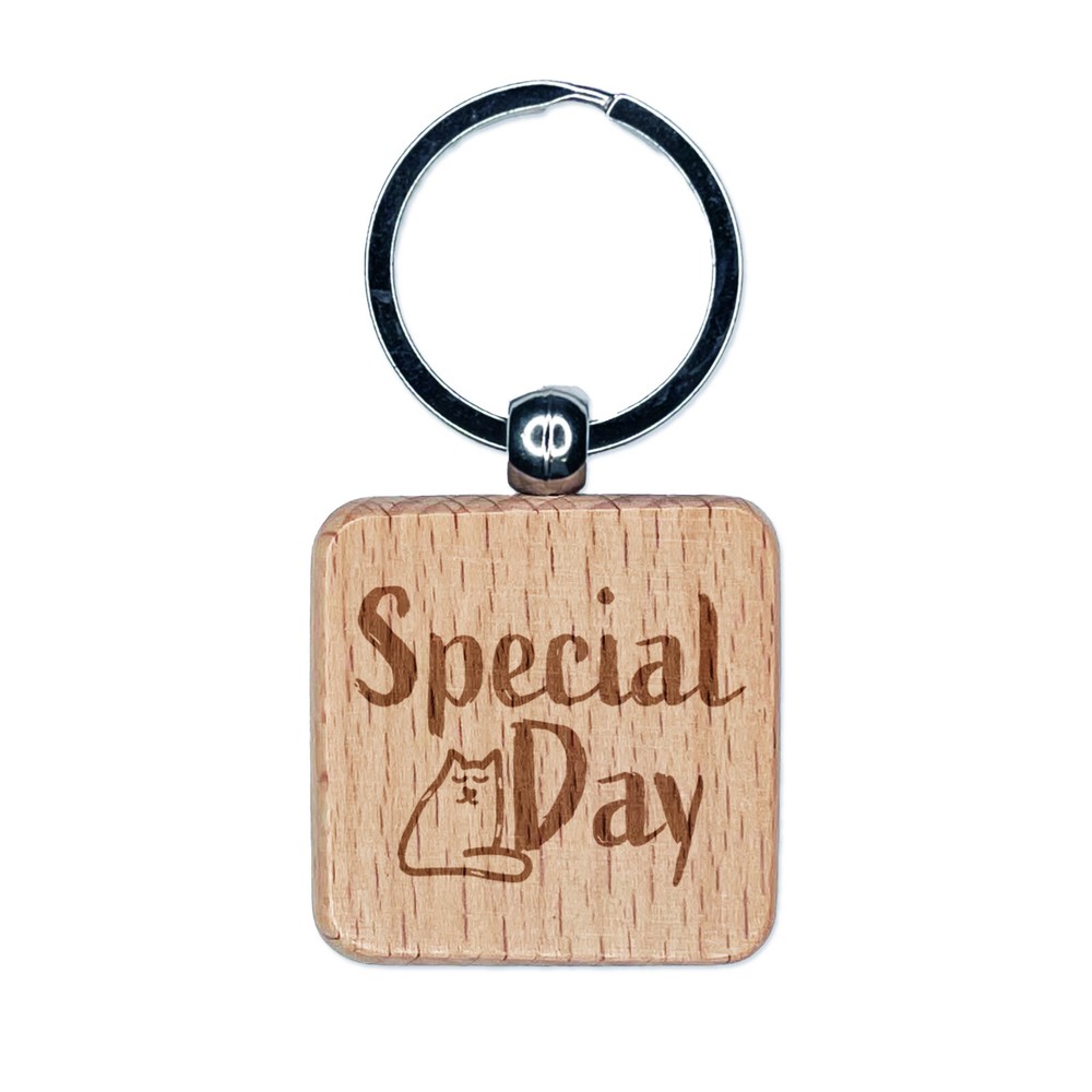Whimsical Cat Sketch Engraved Wood Keychain Charm for Special Days