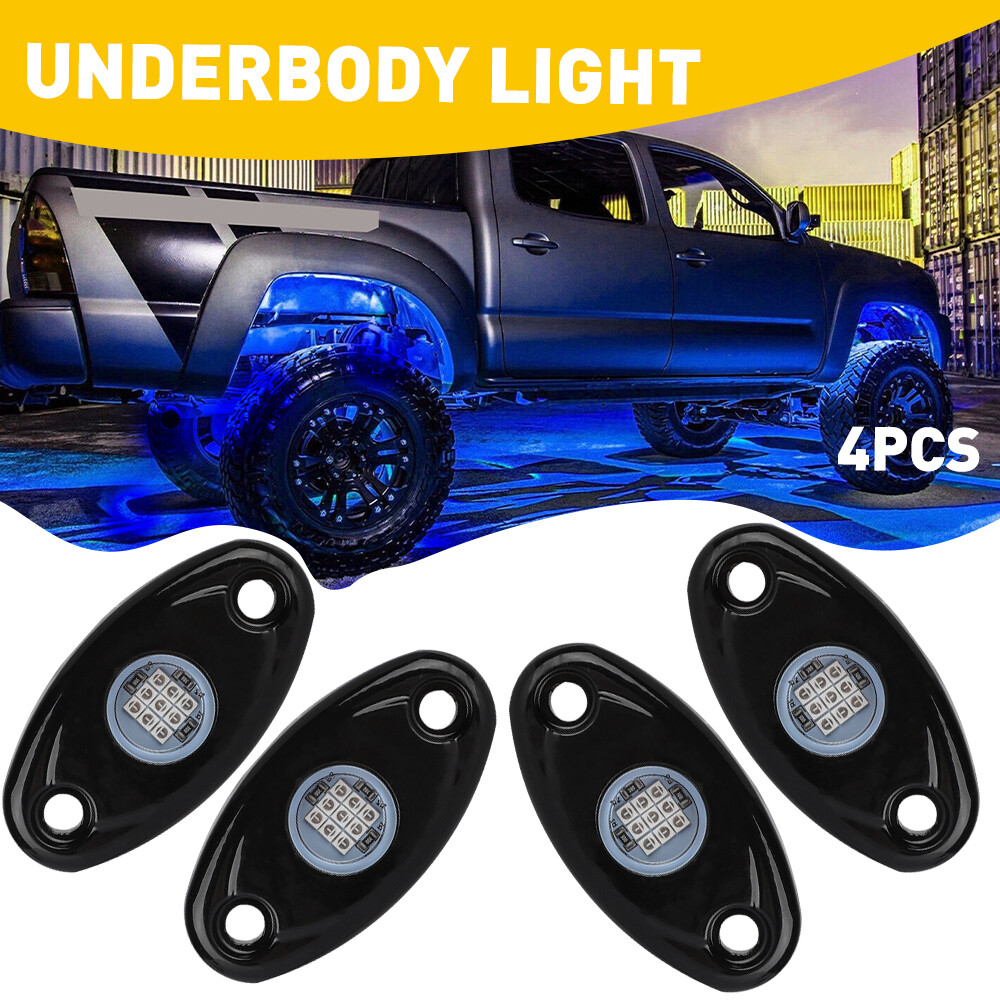 4 Pods LED Rock Lights Blue Underbody For JEEP Offroad Truck UTV ATV SVU Boat 9W