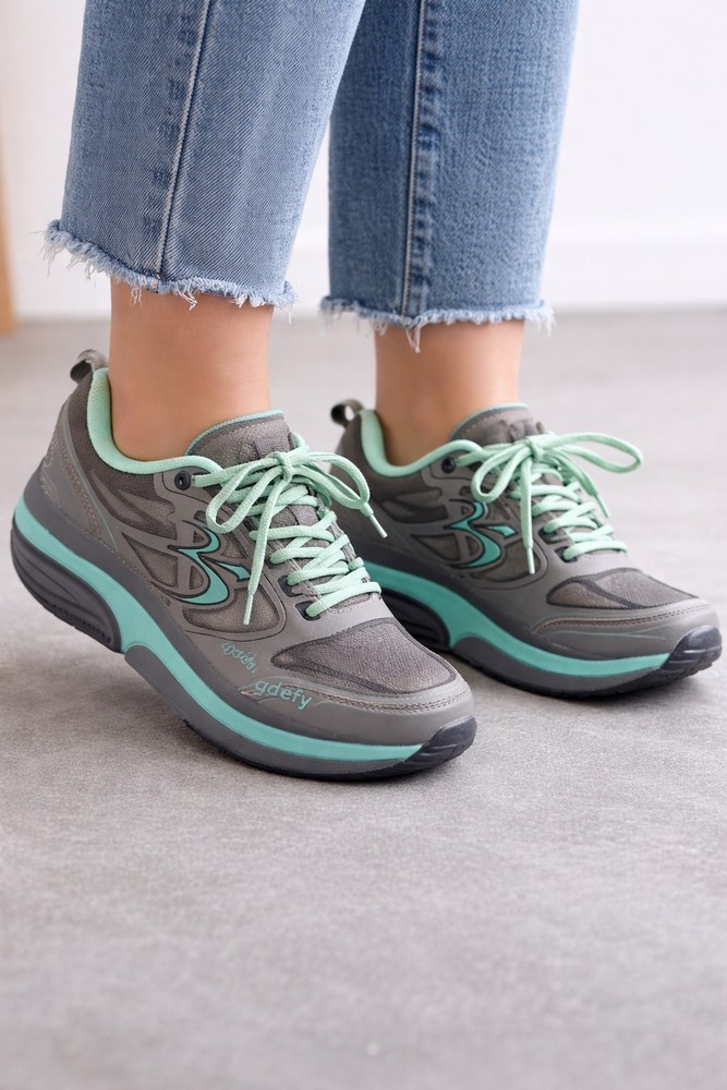 GDEFY Gravity Defyer Perfect Fit Walking Shoes Womens Size 8 Gray Teal...