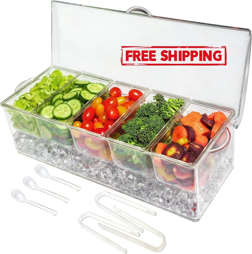 Contenedor para servir condimentos de 5 compartimentos refrigerado con hielo NEW