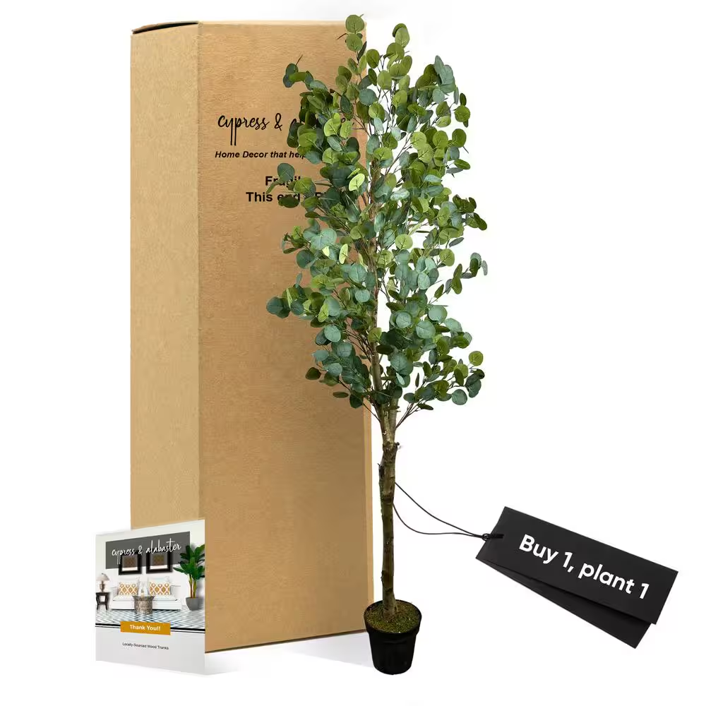 Handmade 6 Ft. Artificial Eucalyptus Tree in Home Basics Plastic Pot Made with R