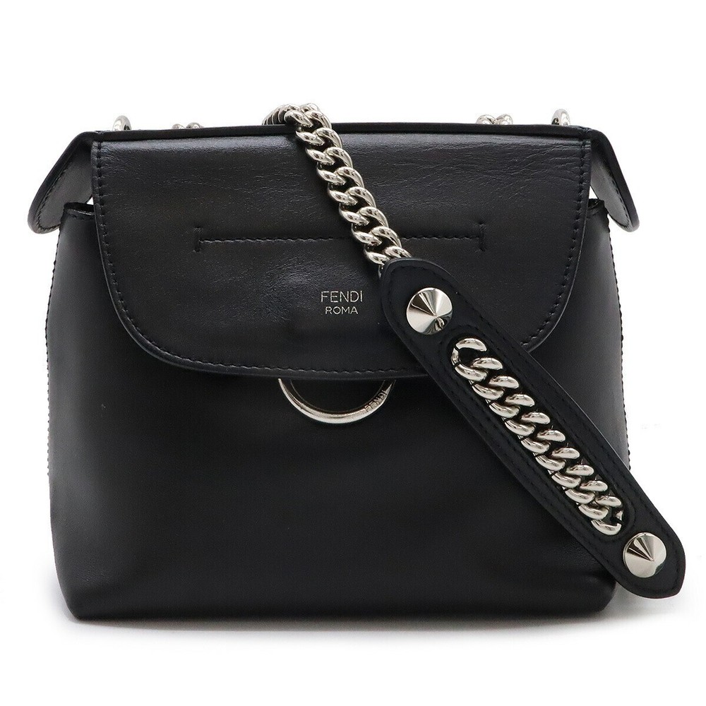 FENDI Black Leather Shoulder Bag Crossbody Back to School Women's Preowned 8BZ041-image