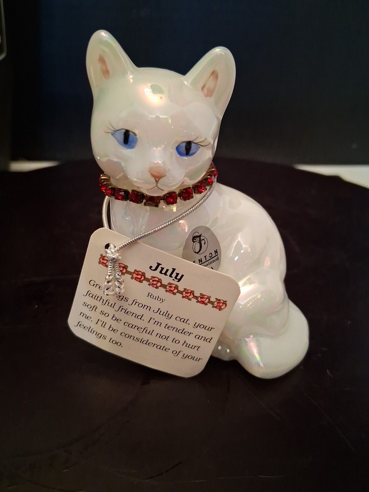 Vintage Fenton Cat Red  Collar Glass Figurine Signed T Gaskins Hand Painted July