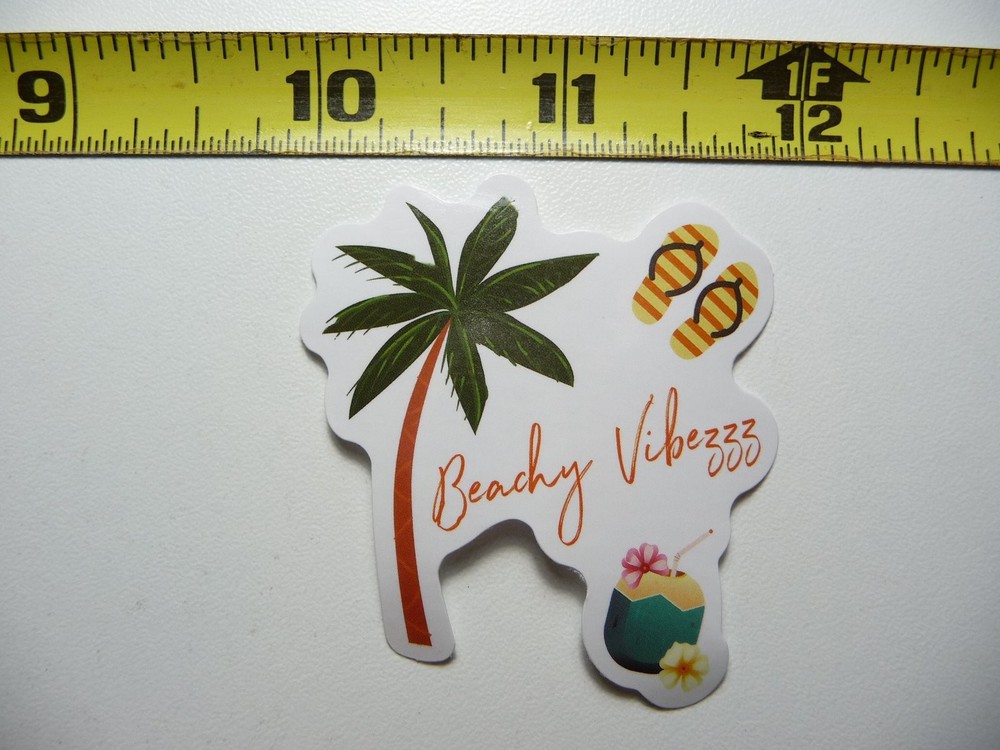 Tropical Beach Vibes Palm Tree Coconut Drink Flip Flop Sticker Decal  