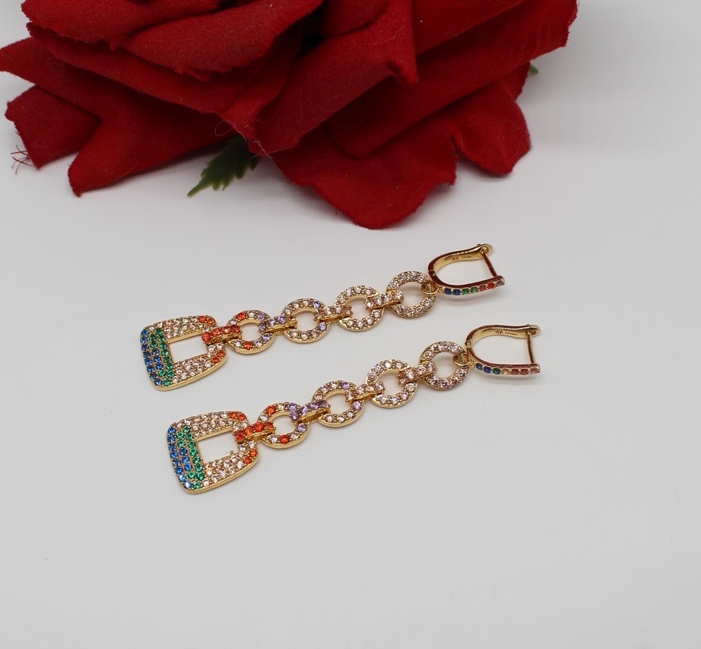 Rivka Friedman Dangling Gold tone Crystal  Earrings  CAT RESCUE
