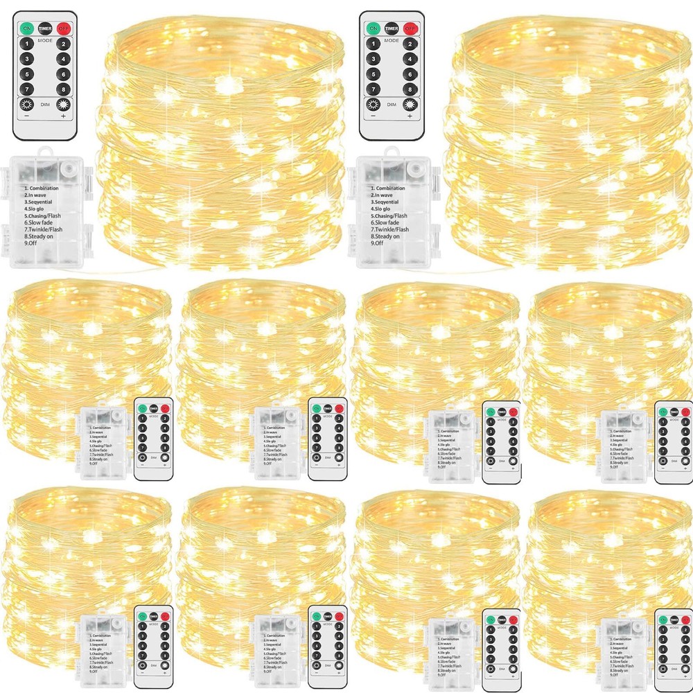 10 Pack 33ft 100 LED Battery Operated Fairy Lights with Remote Control