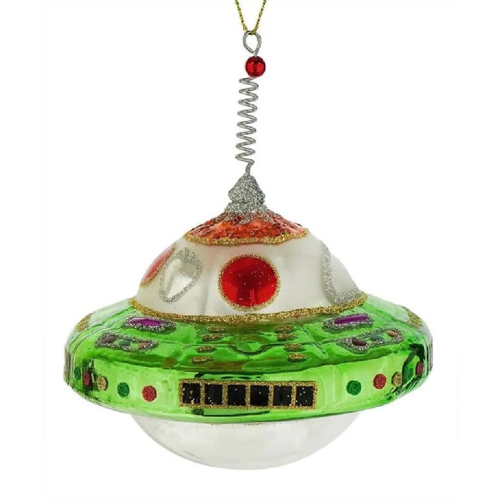 FLYING SAUCER GLASS ORNAMENT 4.5
