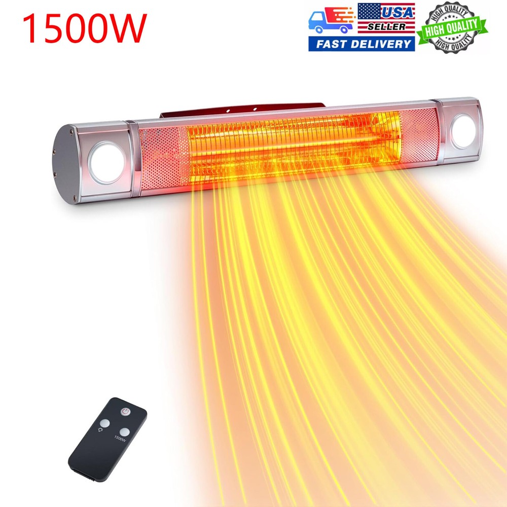 1500W Electric Patio Heater Wall Mounted 1 Heating Level With Timer & Remote