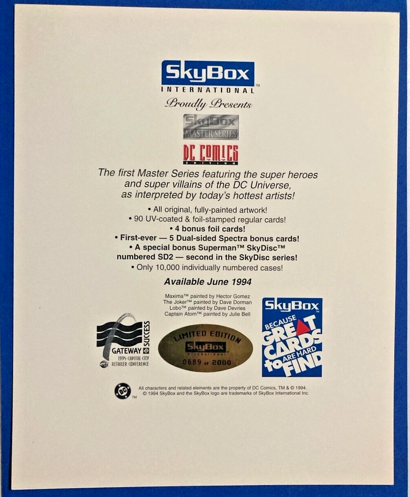 1994 DC SKYBOX MASTER SERIES CAPITAL CITY UNCUT SHEET JOKER OS LIMITED TO 2,000