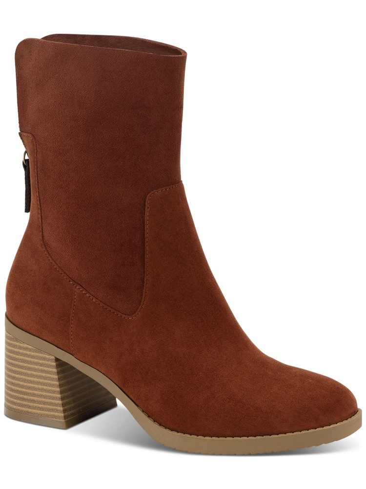 SUN STONE Womens Brown Stretch Lyraa Round Toe Block Heel Zip-Up Booties 8.5 M