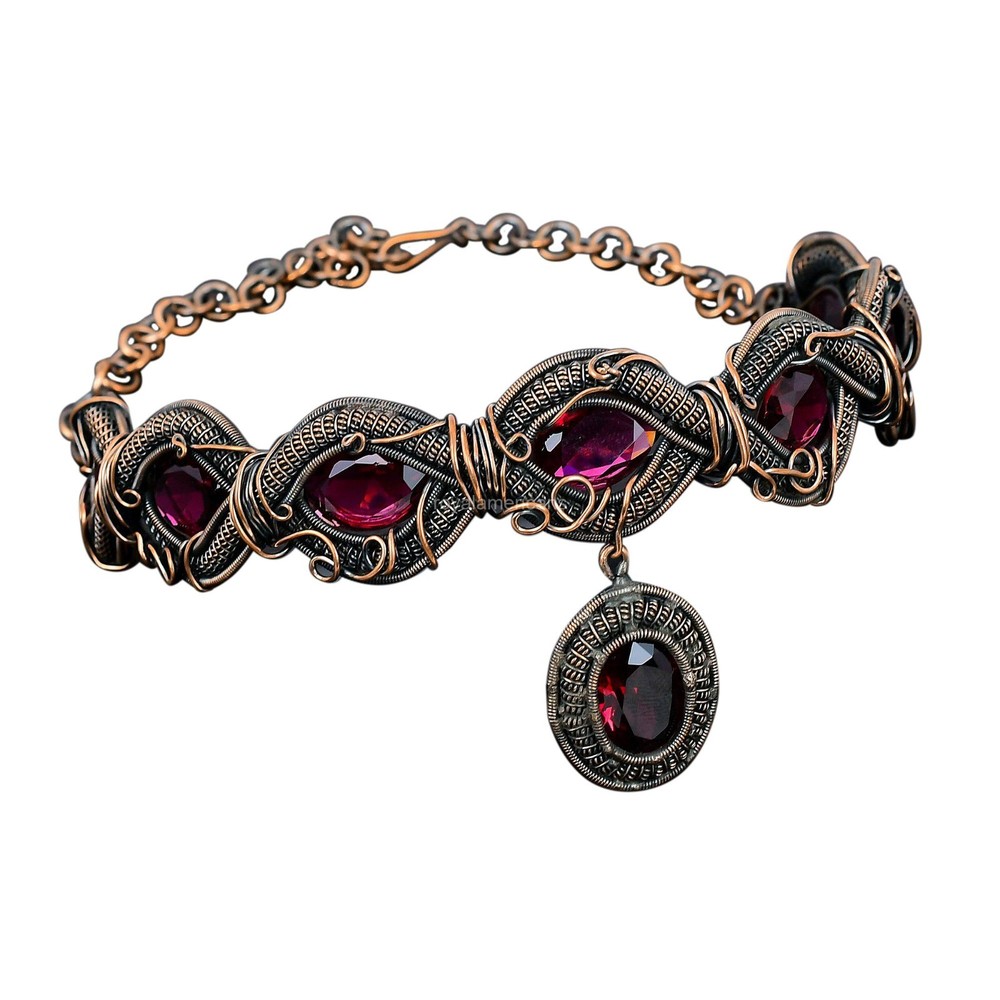 Mothers Day Copper Oval Rubellite Stone Wedding Necklace Gift for Wife-image