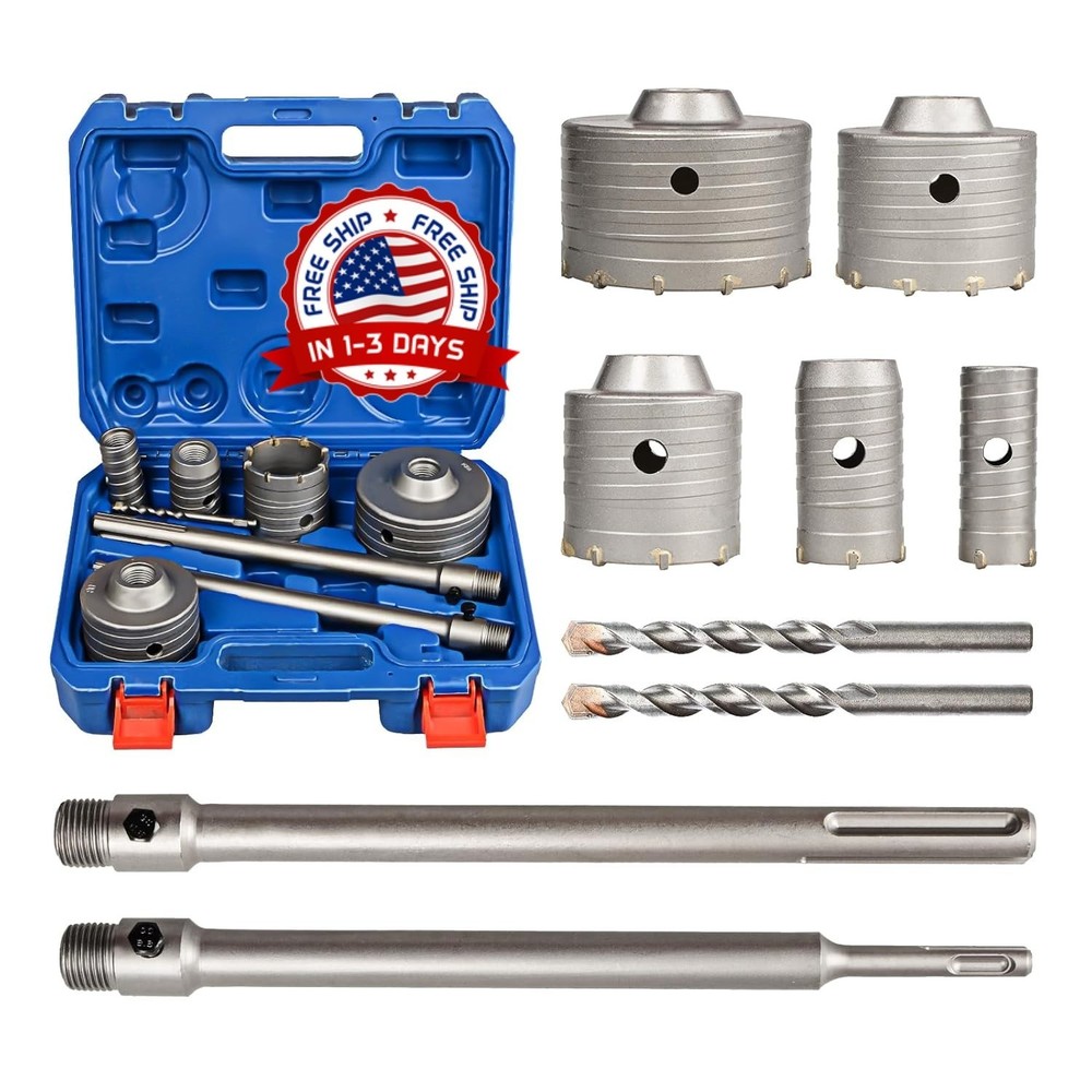 Kit de 9 brocas para corona de hormigón y mampostería (30, 40, 65, 80 y 100 mm)