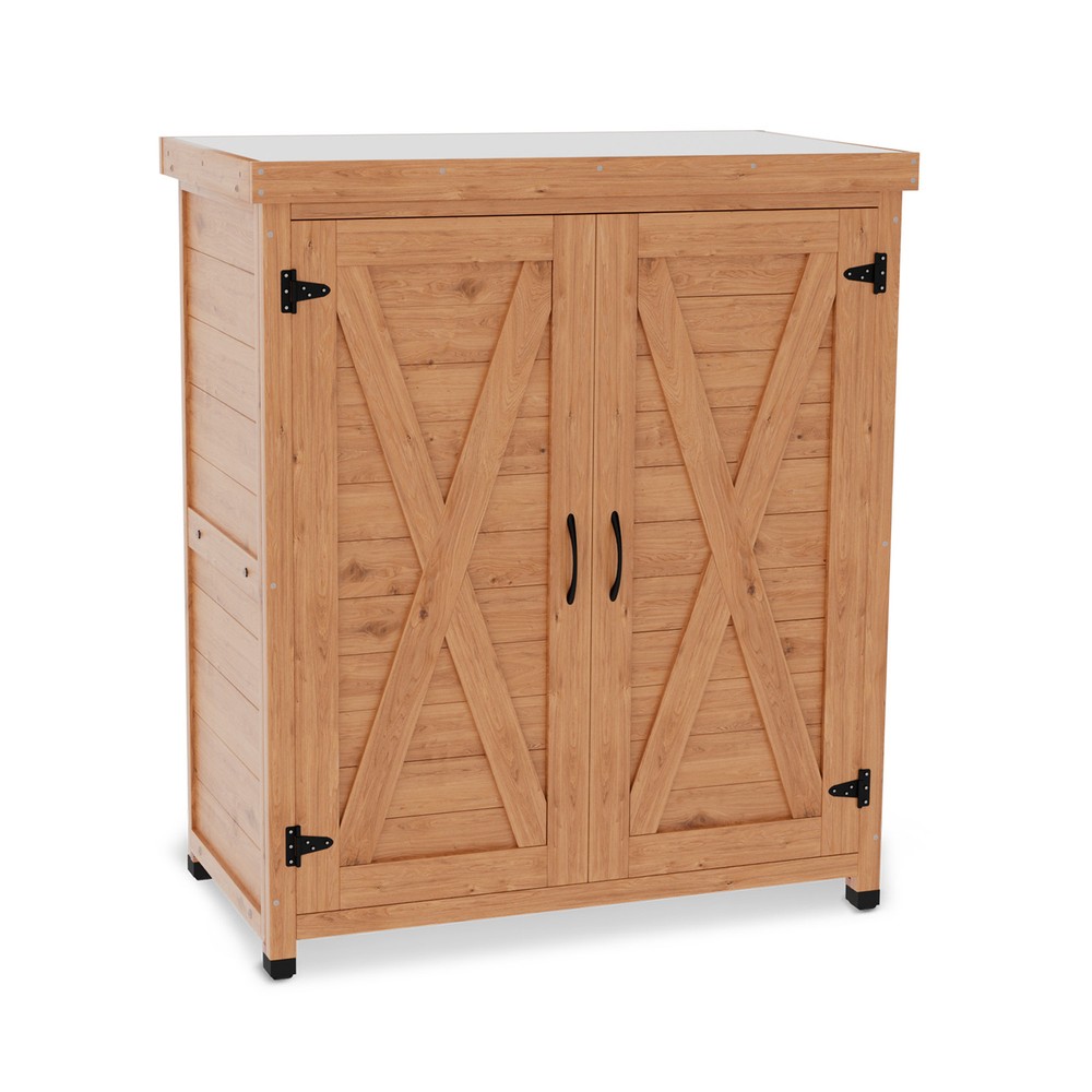 Outdoor Metal Potting Bench with Storage Cabinet for Patio Gardening Workstation  