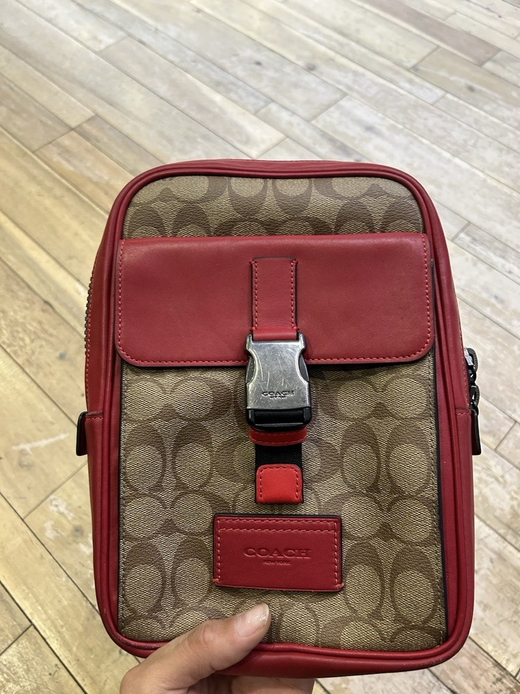 Coach Track Pack Colorblock Canvas Backpack - Red O/S  