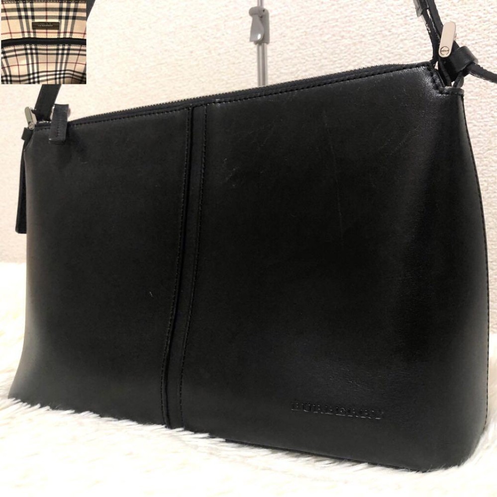 Burberry Shoulder Bag Nova Check Leather Black Authentic F09181089