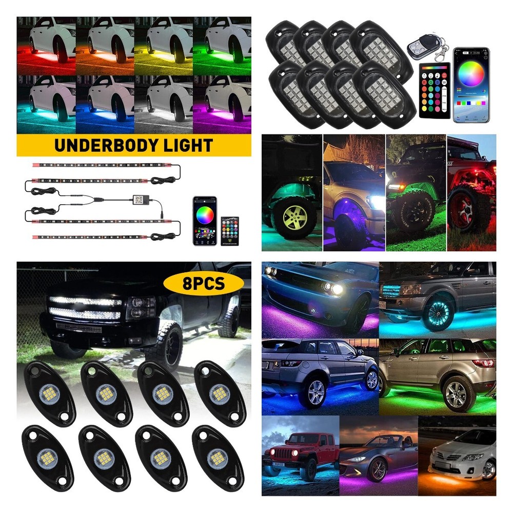 White/RGB LED Pods Rock Underbody Light Strip for JEEP Truck ATV Boat Car w/RC M